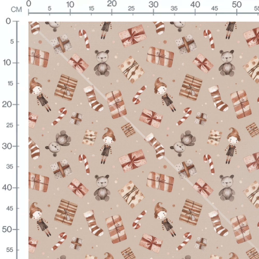 Tissu - Jouets de Noël sur beige