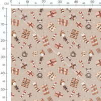 Tissu - Jouets de Noël sur beige