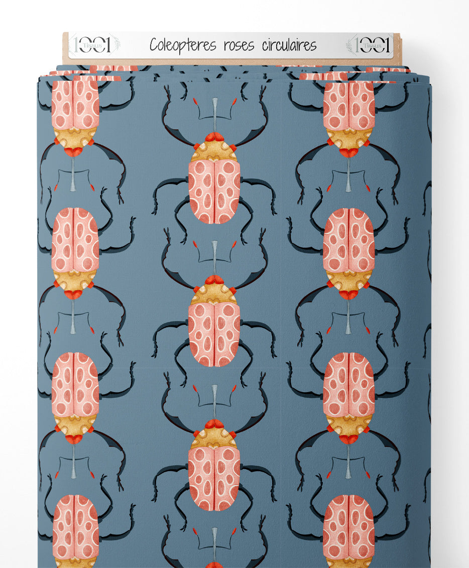 Tissu - Coléoptères roses circulaires