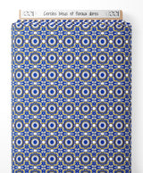 Tissu - Cercles bleus et floraux dorés