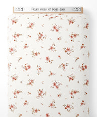 Tissu - Fleurs roses et beige doux