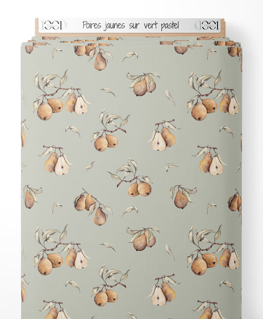 Tissu - Poires jaunes sur vert pastel