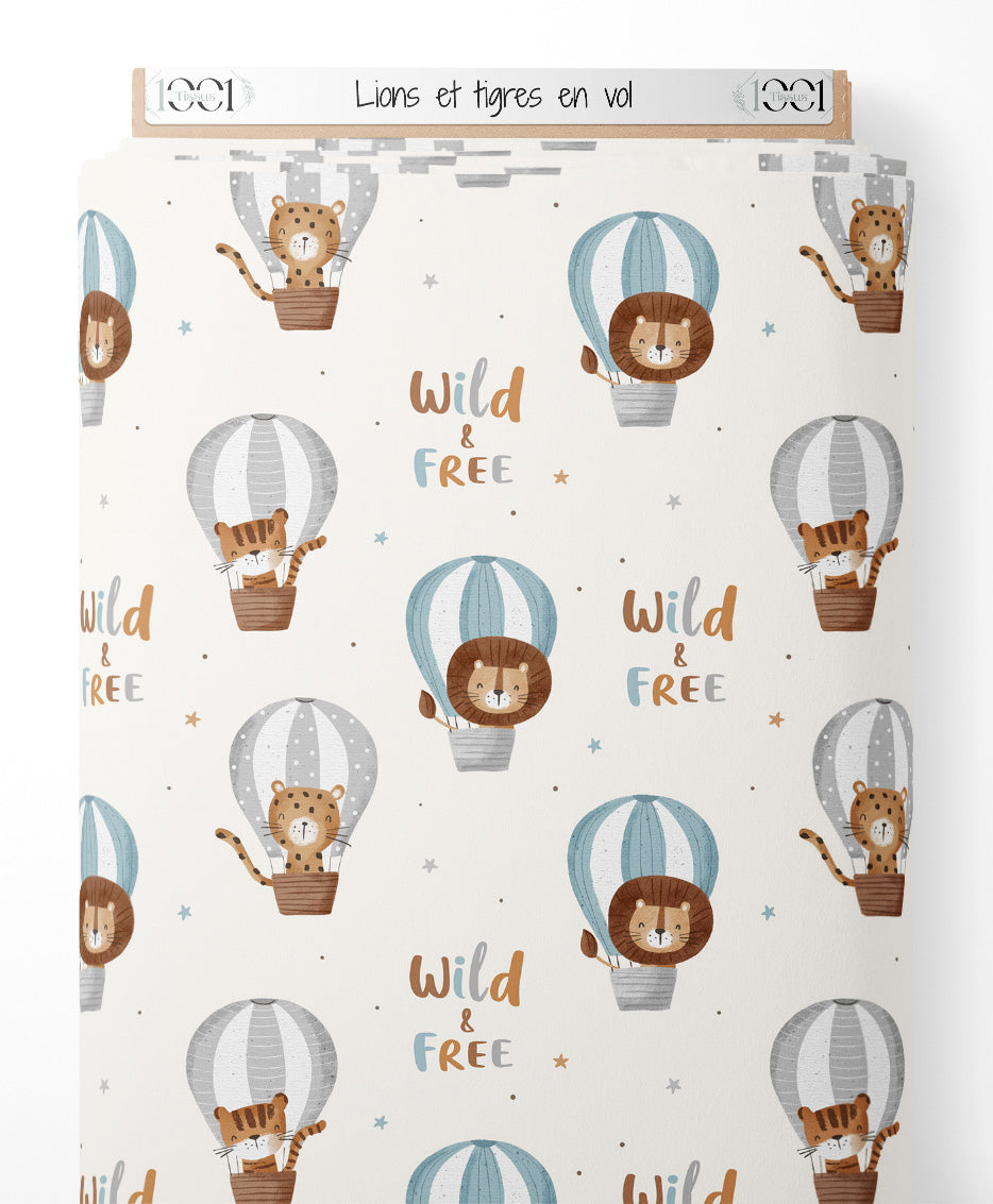 Tissu - Lions et tigres en vol