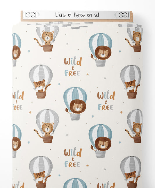 Tissu - Lions et tigres en vol