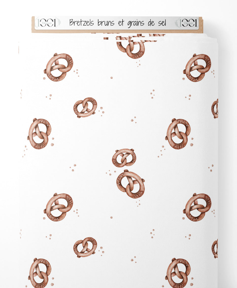 Tissu - Bretzels bruns et grains de sel