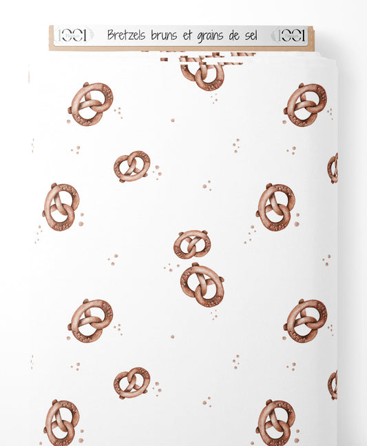 Tissu - Bretzels bruns et grains de sel