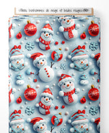 Tissu - bonhommes de neige et boules rouges 3D
