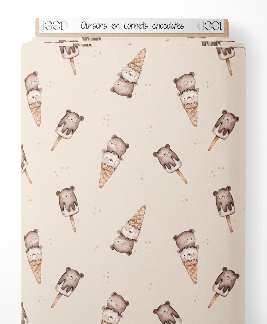 Tissu - Oursons en cornets chocolatés
