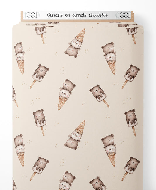Tissu - Oursons en cornets chocolatés