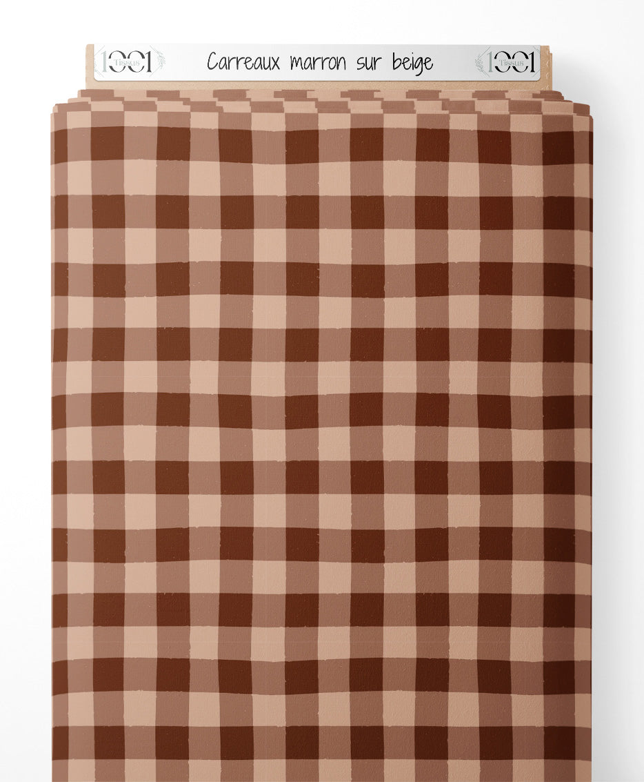 Tissu - Carreaux marron sur beige