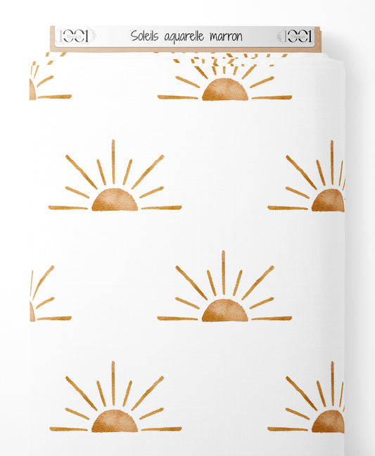 Tissu - Soleils aquarelle marron