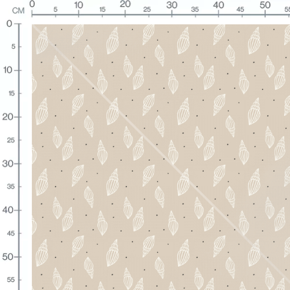 Tissu - Coquillages blancs sur beige