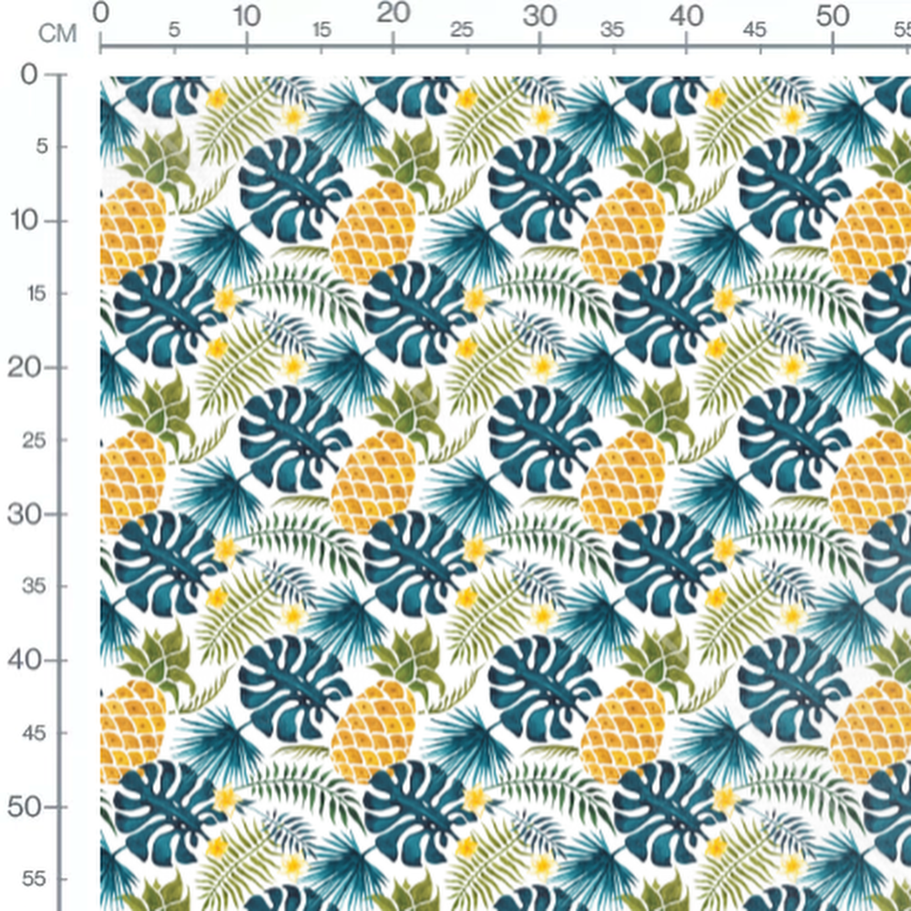 Tissu - Feuilles et ananas tropicaux