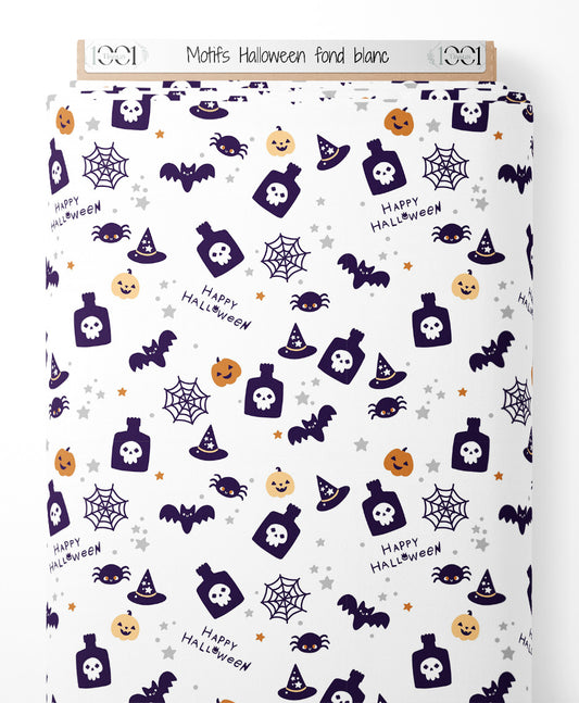 Tissu - Motifs Halloween sur fond blanc