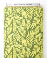 Tissu - Feuilles jaunes sur vert foncé