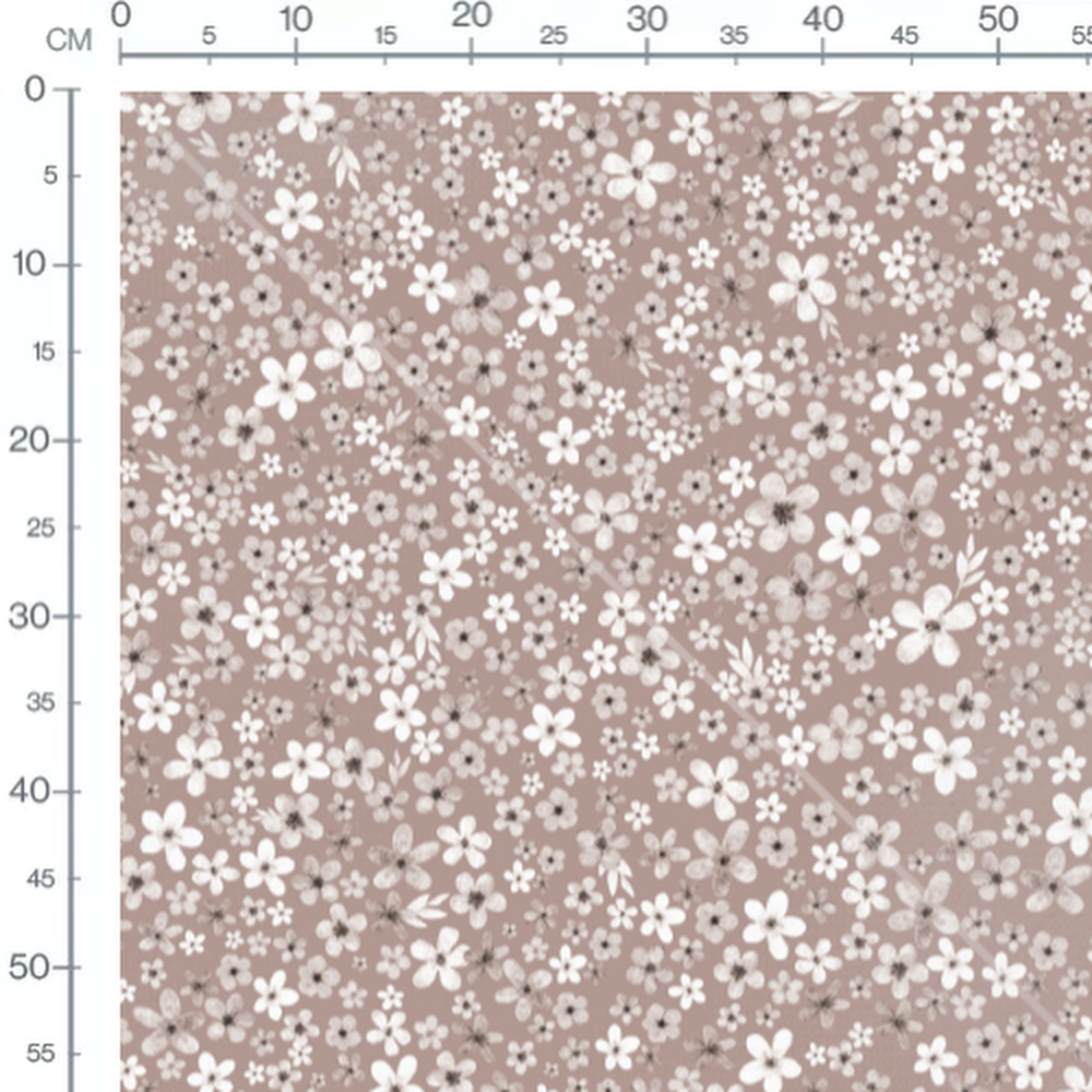 Tissu - Fleurs blanches sur brun