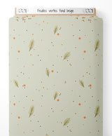 Tissu - Feuilles vertes sur fond beige