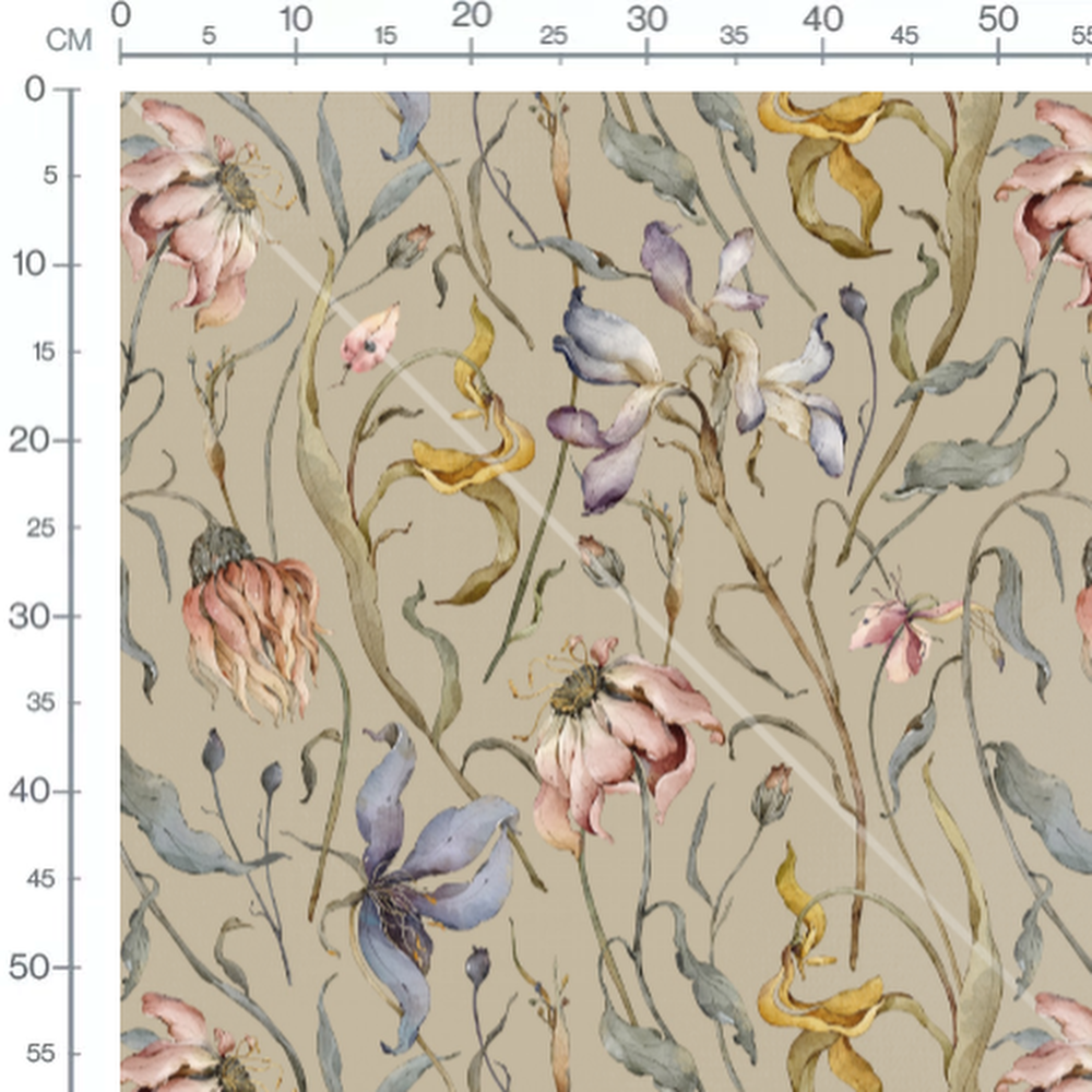 Tissu - Fleurs séchées pastel