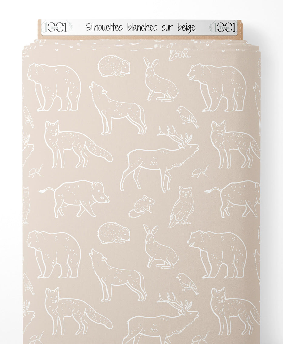 Tissu - Silhouettes blanches sur beige
