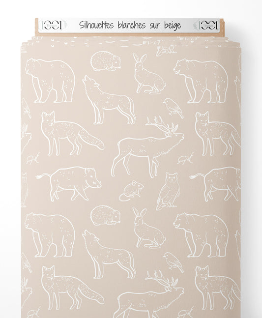 Tissu - Silhouettes blanches sur beige