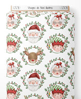 Tissu - Visages de Noël illustrés