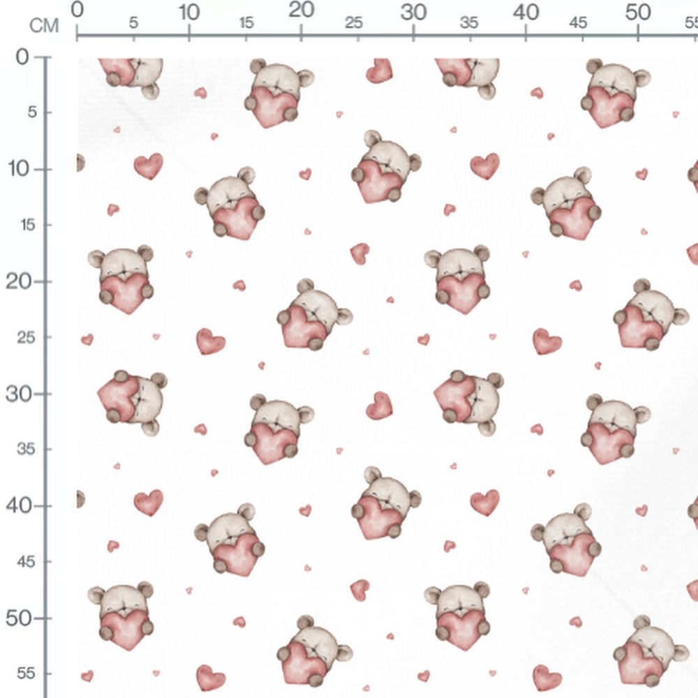 Tissu - Oursons et cœurs sur blanc