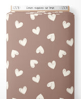 Tissu - Cœurs esquissés sur brun