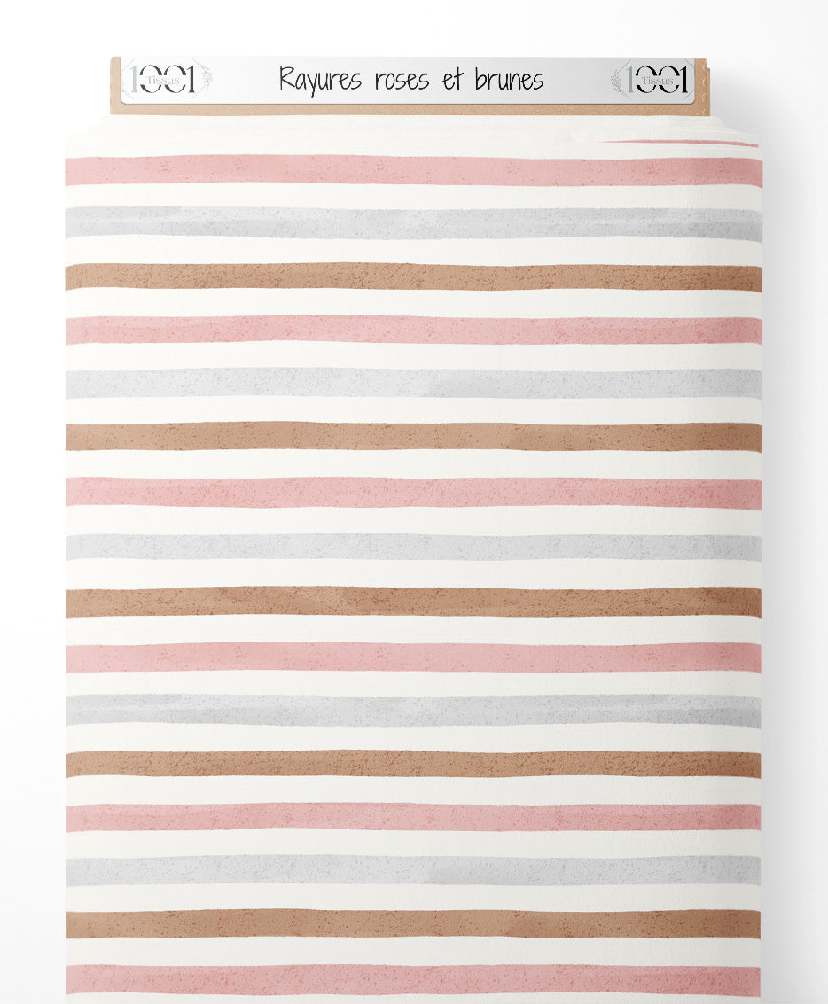 Tissu - Rayures roses et brunes