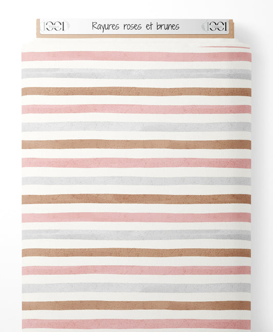 Tissu - Rayures roses et brunes