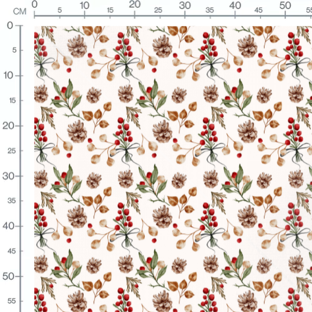 Tissu - Fleurs et baies aquarelle