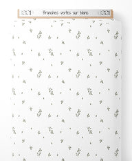 Tissu - Branches vertes sur blanc