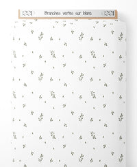 Tissu - Branches vertes sur blanc