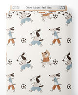 Tissu - Chiens ludiques sur fond blanc