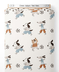 Tissu - Chiens ludiques sur fond blanc