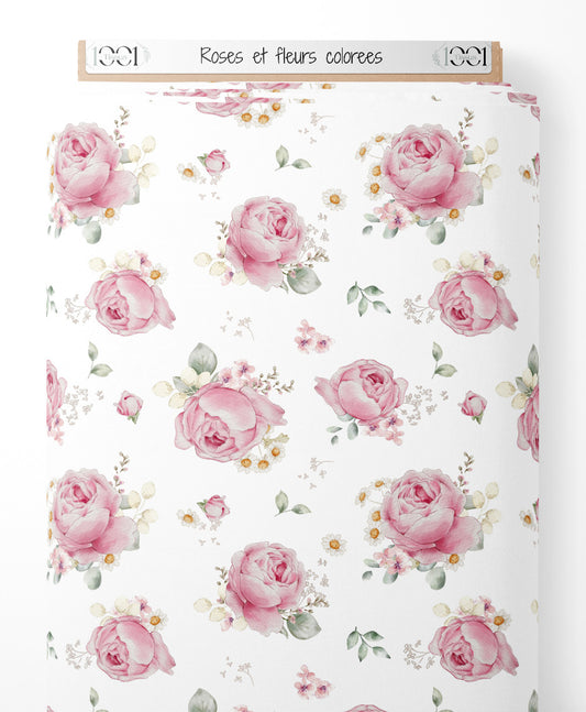 Tissu - Roses et fleurs colorées