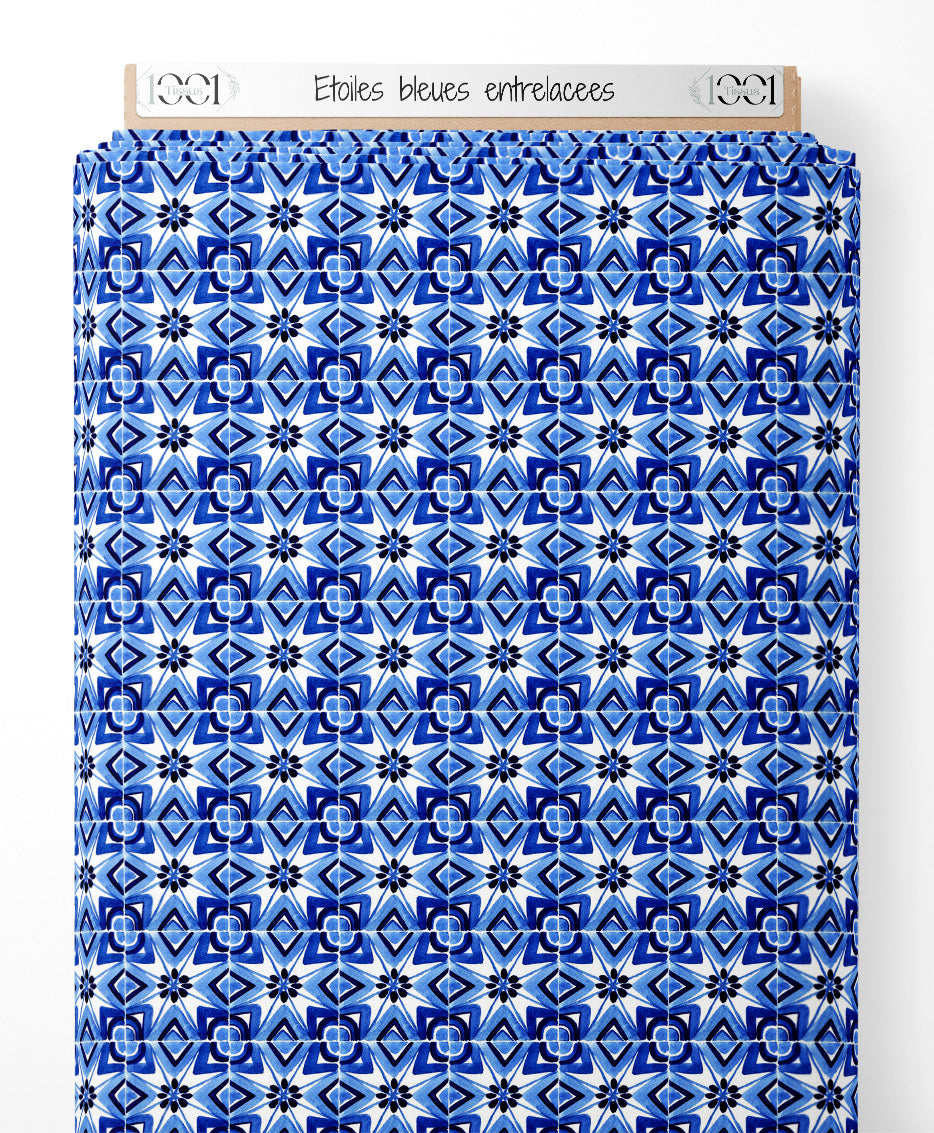 Tissu - Étoiles bleues entrelacées