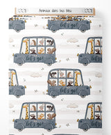 Tissu - Animaux dans bus bleu