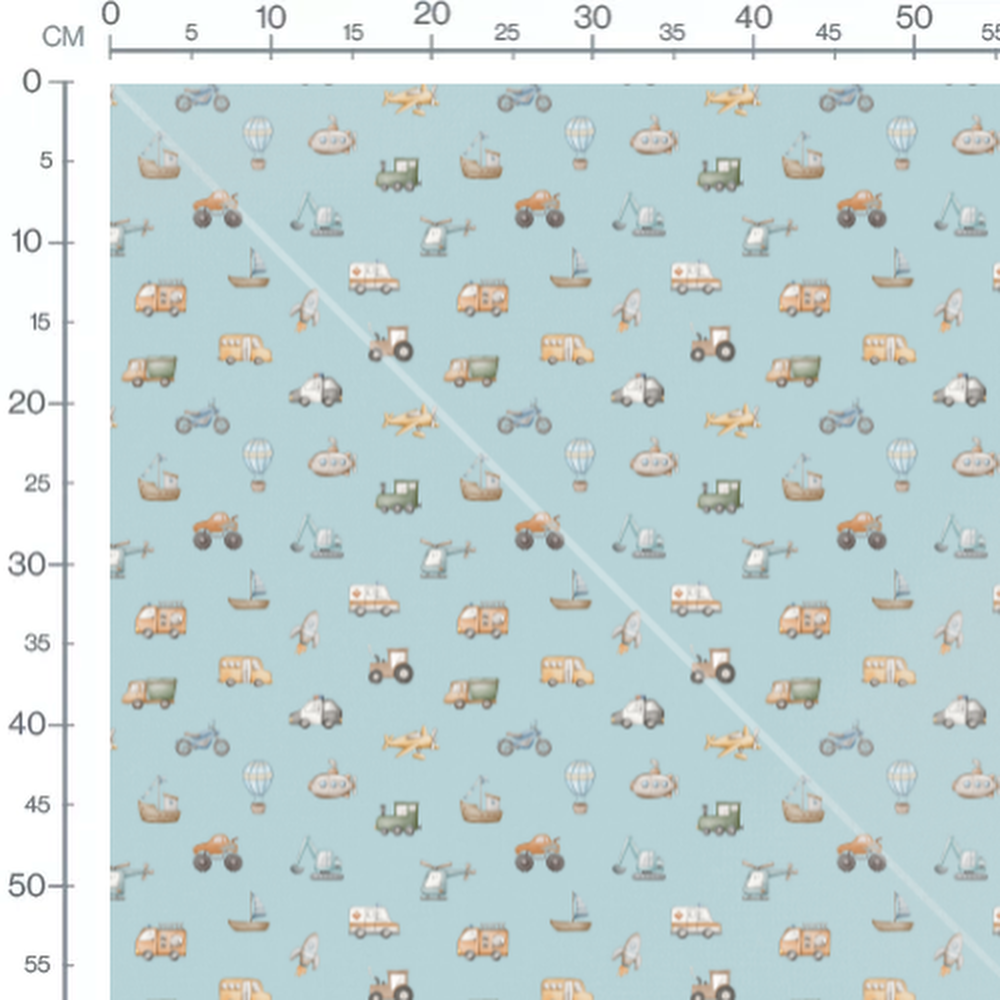 Tissu - Véhicules variés sur fond bleu