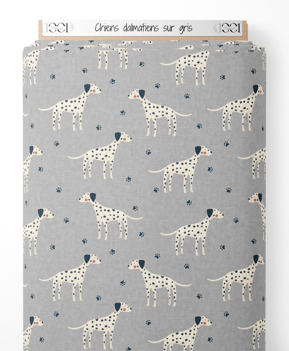 Tissu - Chiens dalmatiens sur gris