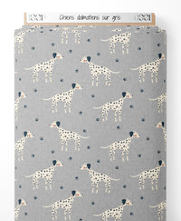 Tissu - Chiens dalmatiens sur gris