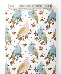 Tissu - Oiseaux colorés sur branches