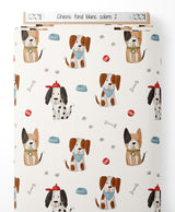 Tissu - Chiens sur fond blanc coloré 2