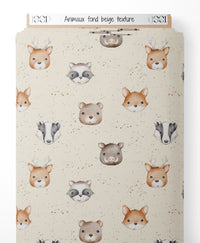 Tissu - Animaux sur fond beige texturé