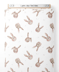 Tissu - Lapins doux sur fond blanc