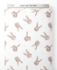Tissu - Lapins doux sur fond blanc
