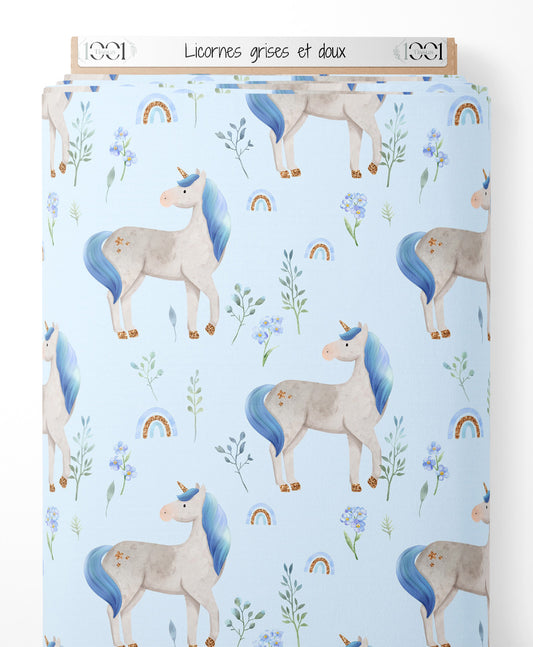 Tissu - Licornes grises et doux