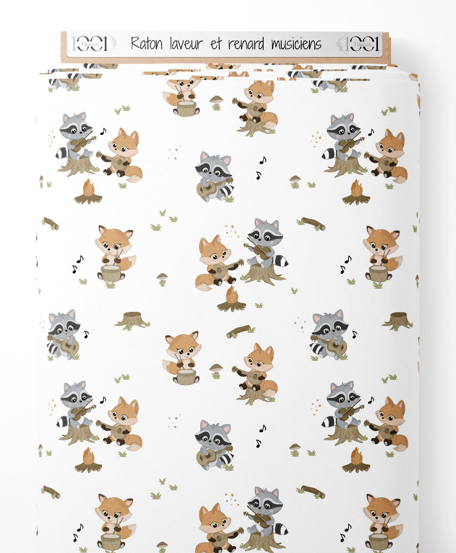 Tissu - Raton laveur et renard musiciens