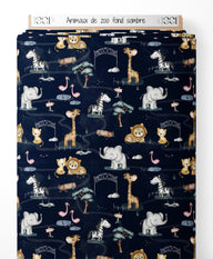 Tissu - Animaux de zoo sur fond sombre