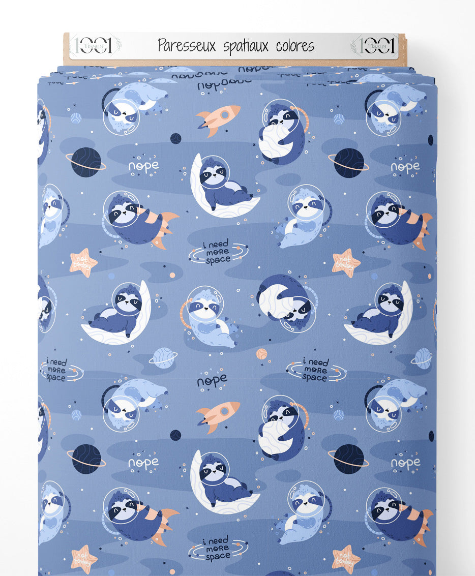 Tissu - Paresseux spatiaux colorés