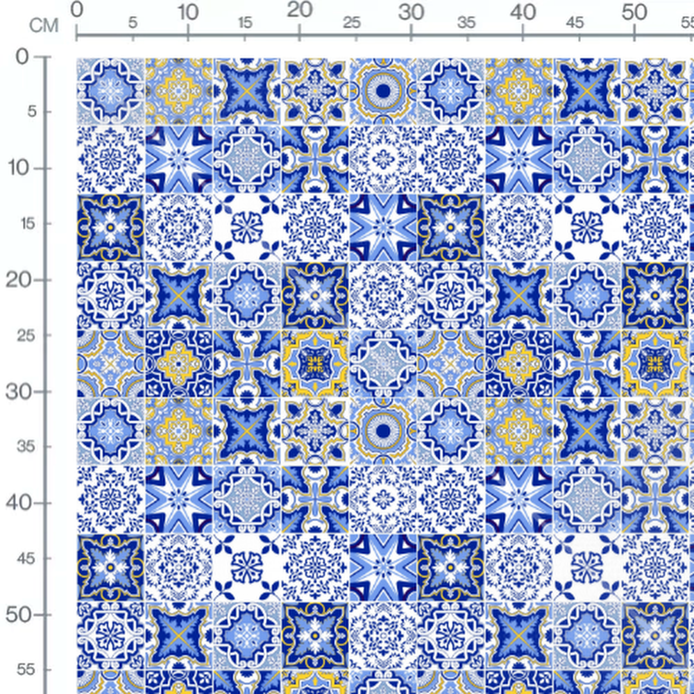 Tissu - Carreaux floraux bleus et jaunes